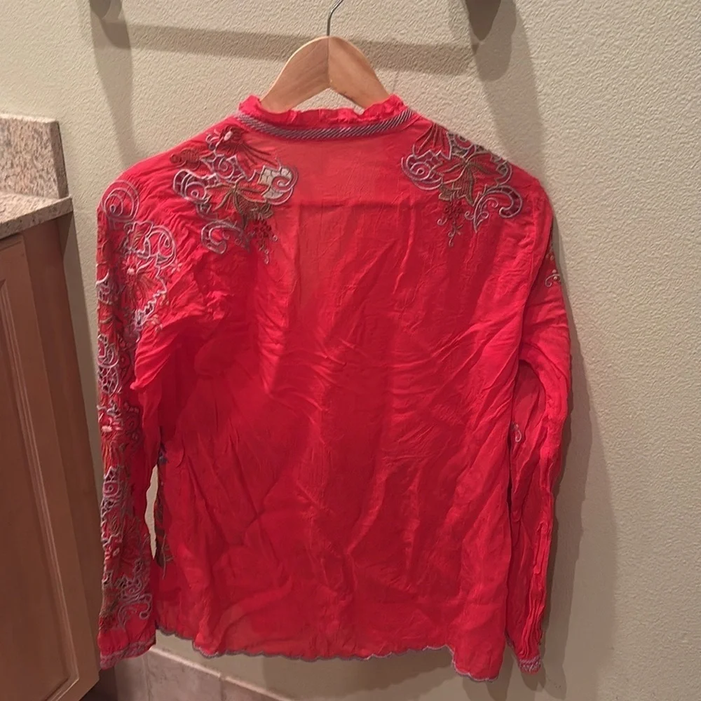 Johnny Was Red Floral Embroidered Blouse - Picture 9 of 9